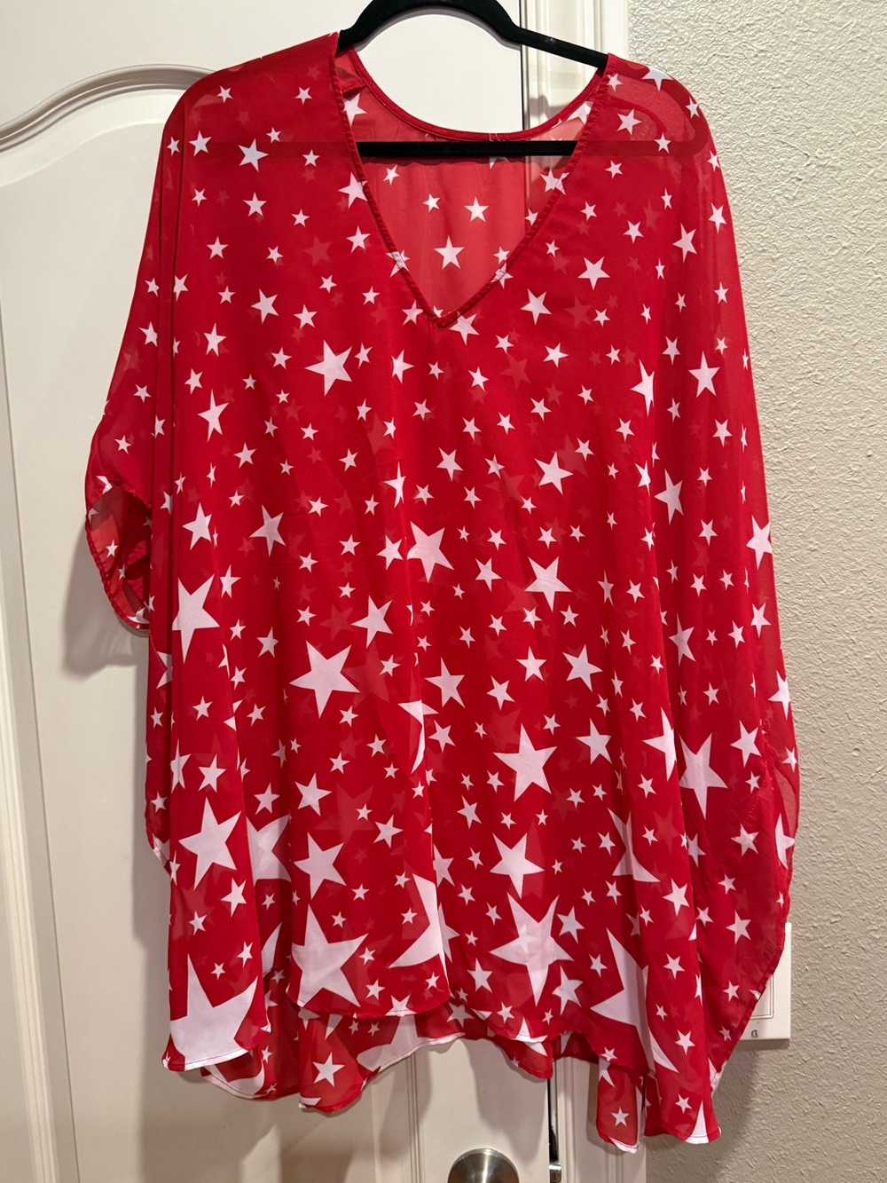 Show Me Your Mumu Peta Star Red Semi Sheer Batwing Tunic Top